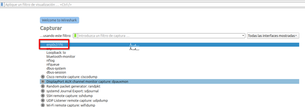 Inicio de Wireshark